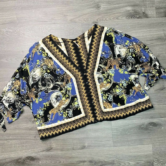FREE PEOPLE | sz L Women's Catch Me if You Can Kimono Long Tie Sleeve Blouse - Picture 3 of 9